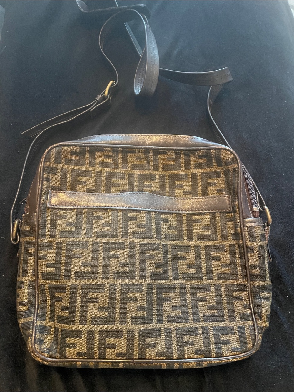 Fendi Monogram Zucca Canvas Messenger in Brown and Black